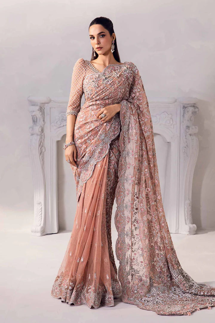 Maria B Couture Peach Saree Collection