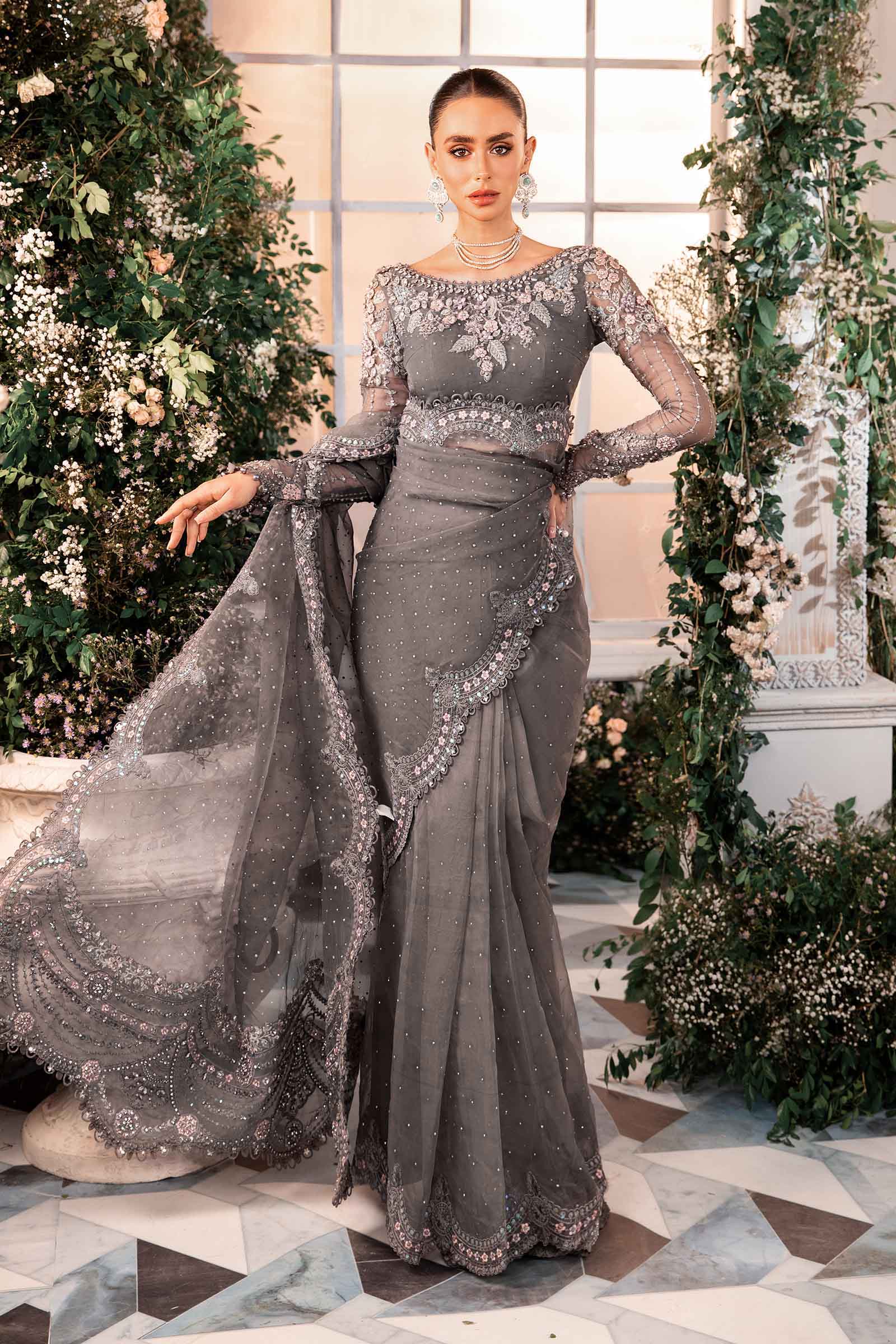 Maria B Net Saree Embroidered & Hand Embellished