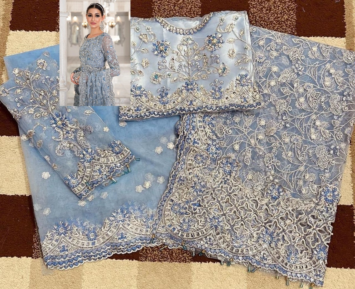 Maria B Ice Blue Exclusive Net Saree