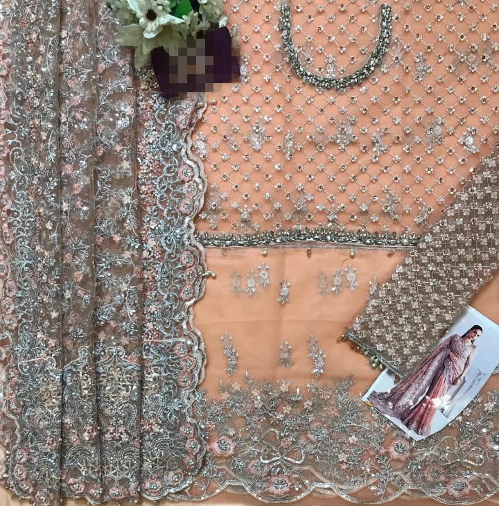 Maria B Couture Peach Saree Collection